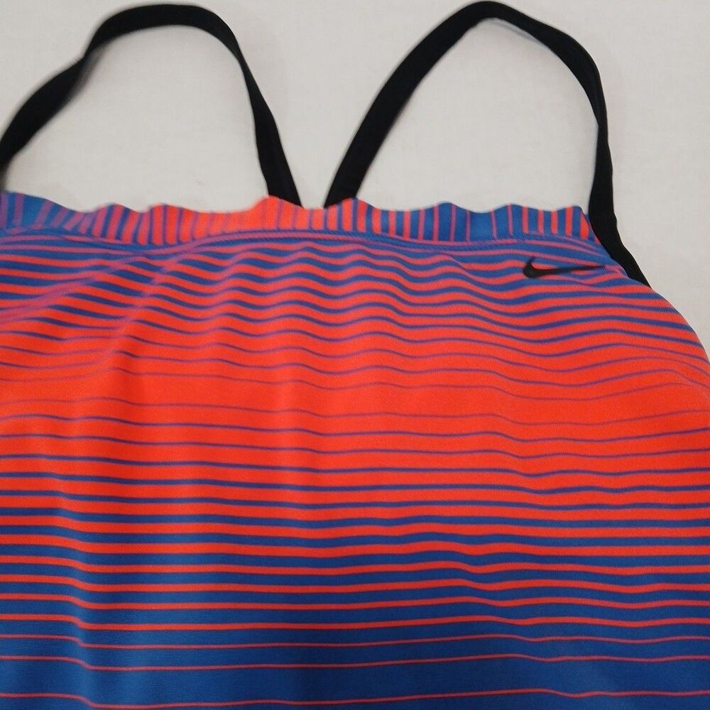 Nike Racerback Tankini Swimsuit TOP ONLY Vibrant Orange/Blue Stripped Sz-Small - Picture 6 of 16